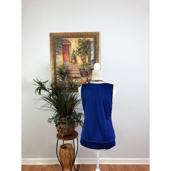 New York Company Stretch women Tank Top Blue Sleeveless Small Ruched Banded Hem - Picture 5 of 10